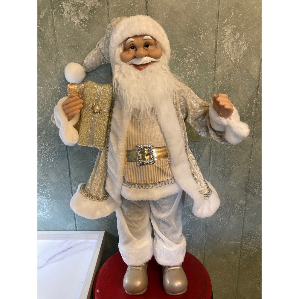 Elegant Santa Claus Christmas Decoration, Gold & White Holiday Decor